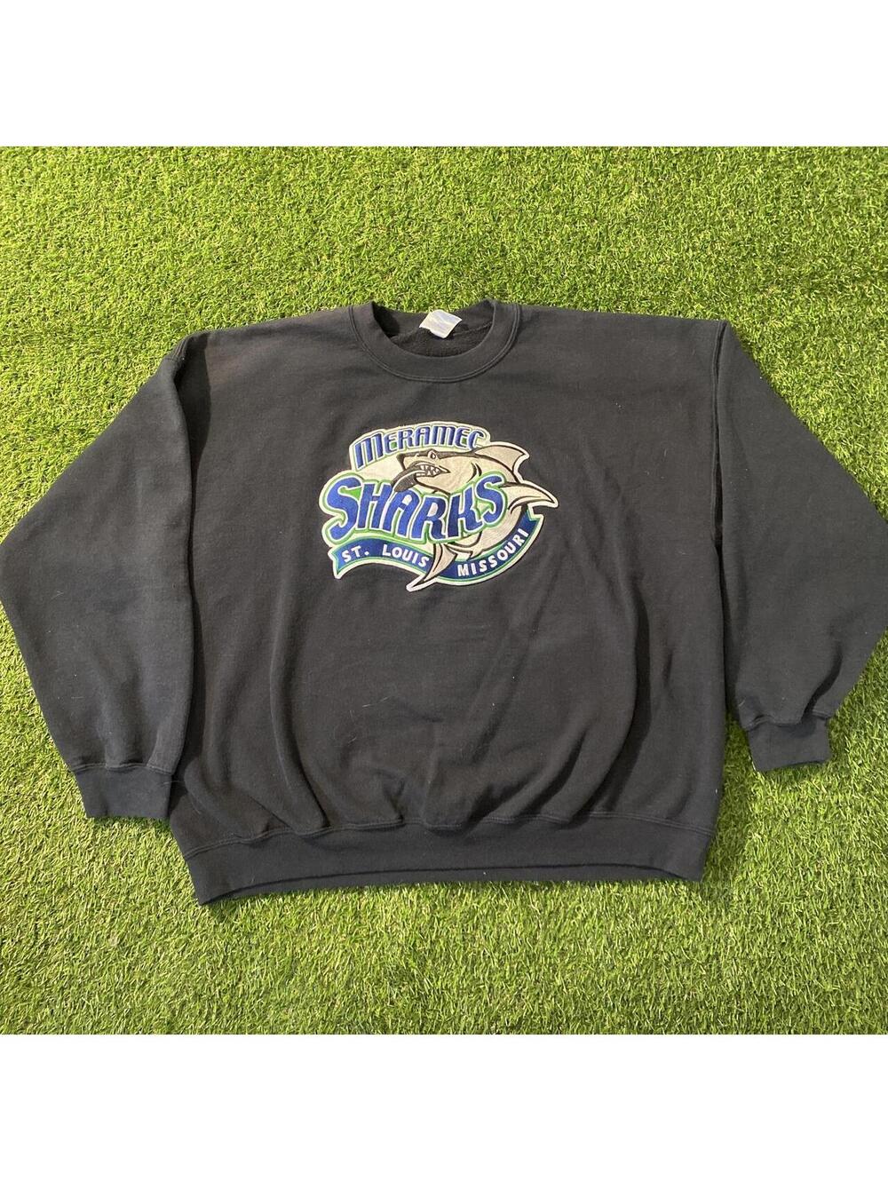 Vintage Y2K Meramec Sharks St. Louis Missouri black crewneck sweatshirt